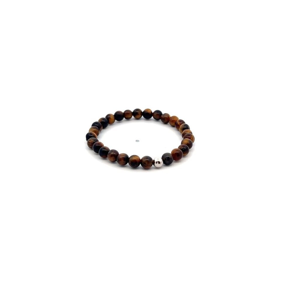 Natural Tiger's Eye Gemstones Mini 4mm 18K White Gold Round Charm Bead